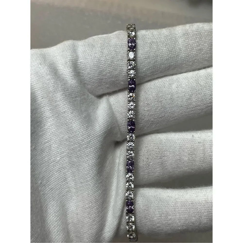925 Sterling Silver Amethyst Tennis Bracelet 7.5” Long - Picture 2 of 8